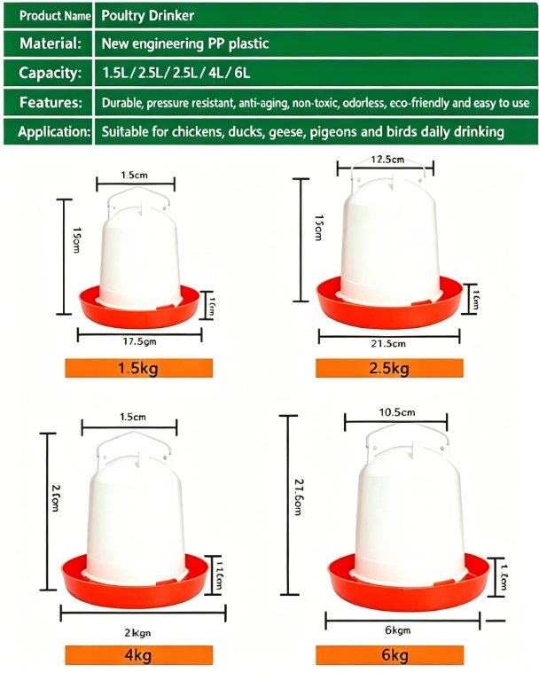 Plastic Automatic Poultry Drinker Bucket 1.5L-10L For Chicken Duck Goose Pigeon Farm Water Equipment