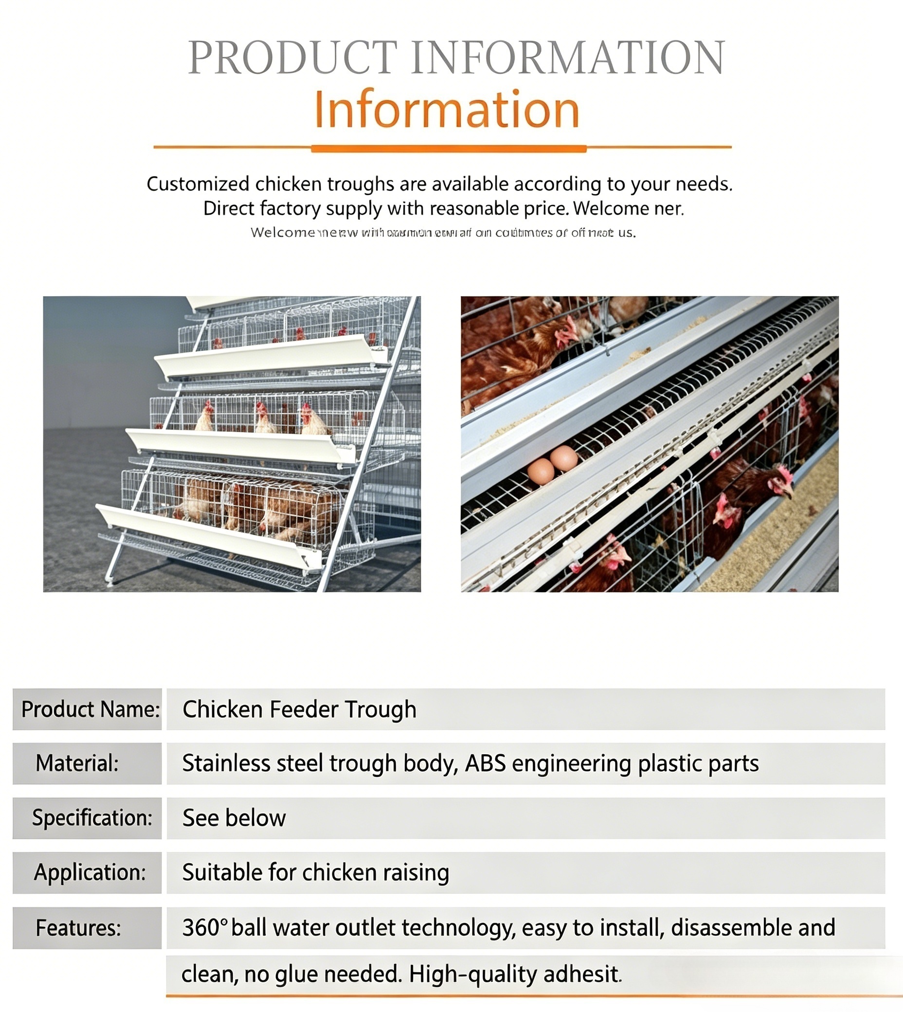 PVC Plastic Chicken Feeder Trough | Customizable Poultry Feeding Tray For Layer Chicken Farm