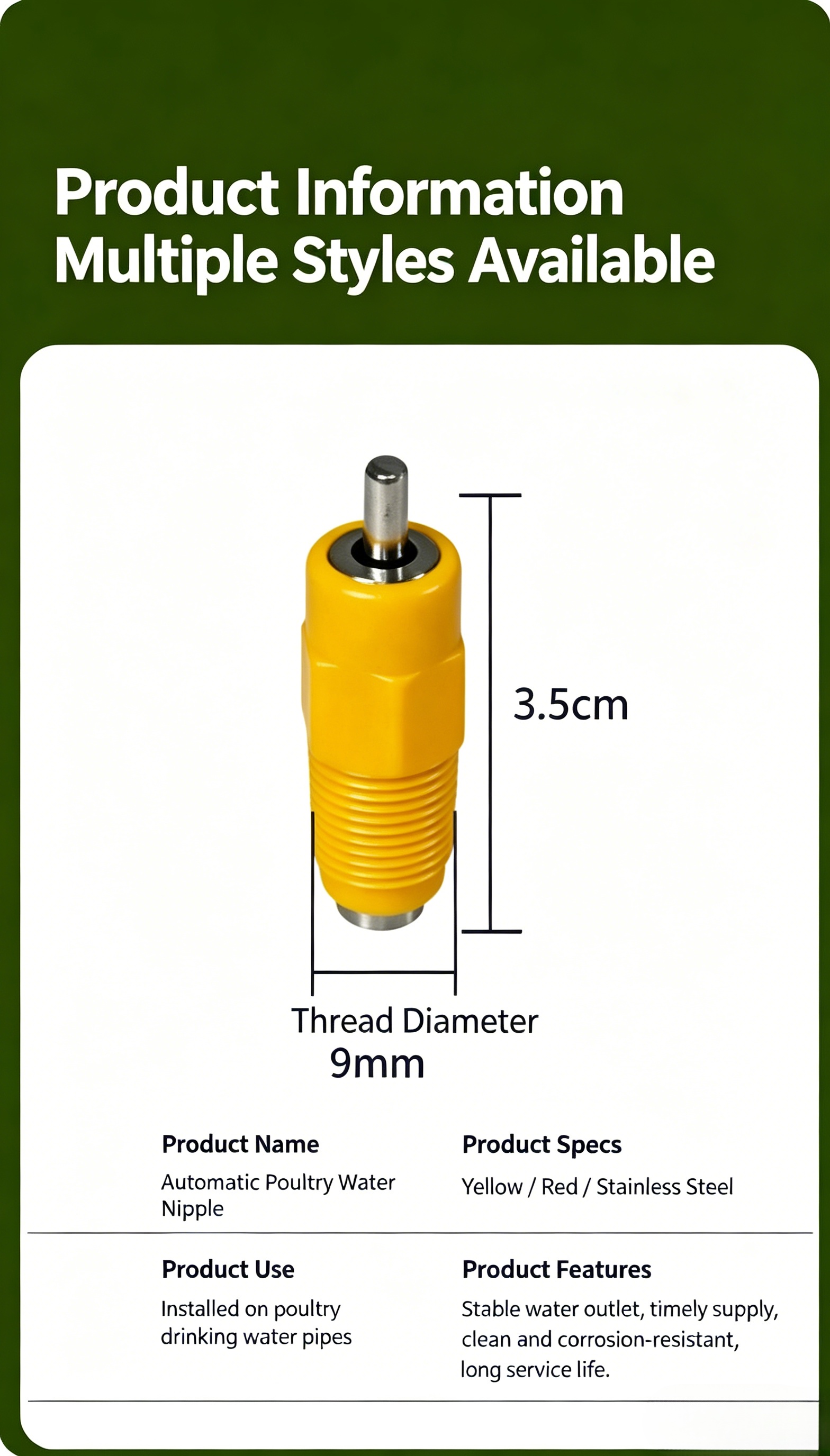 360° Double Seal Automatic Poultry Water Nipple | Chicken Drinking Nipple For Layer Broiler Cage Wat