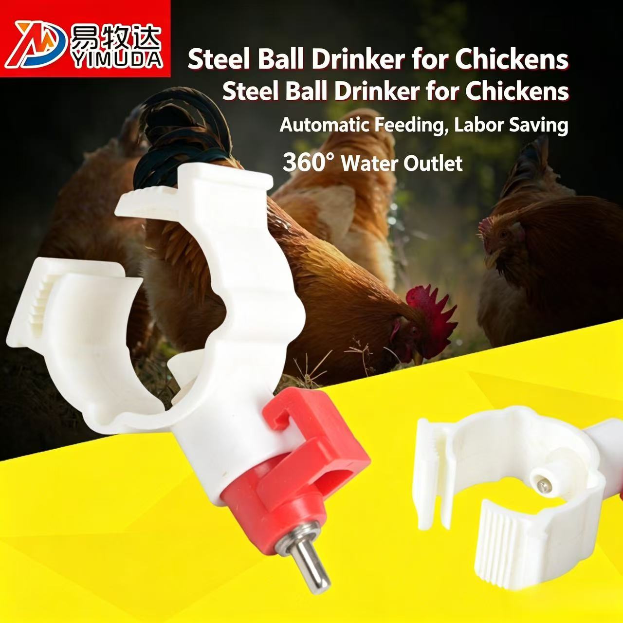 Clamp Type Steel Ball Chicken Nipple Drinker | 360° Automatic Poultry Water Nipples